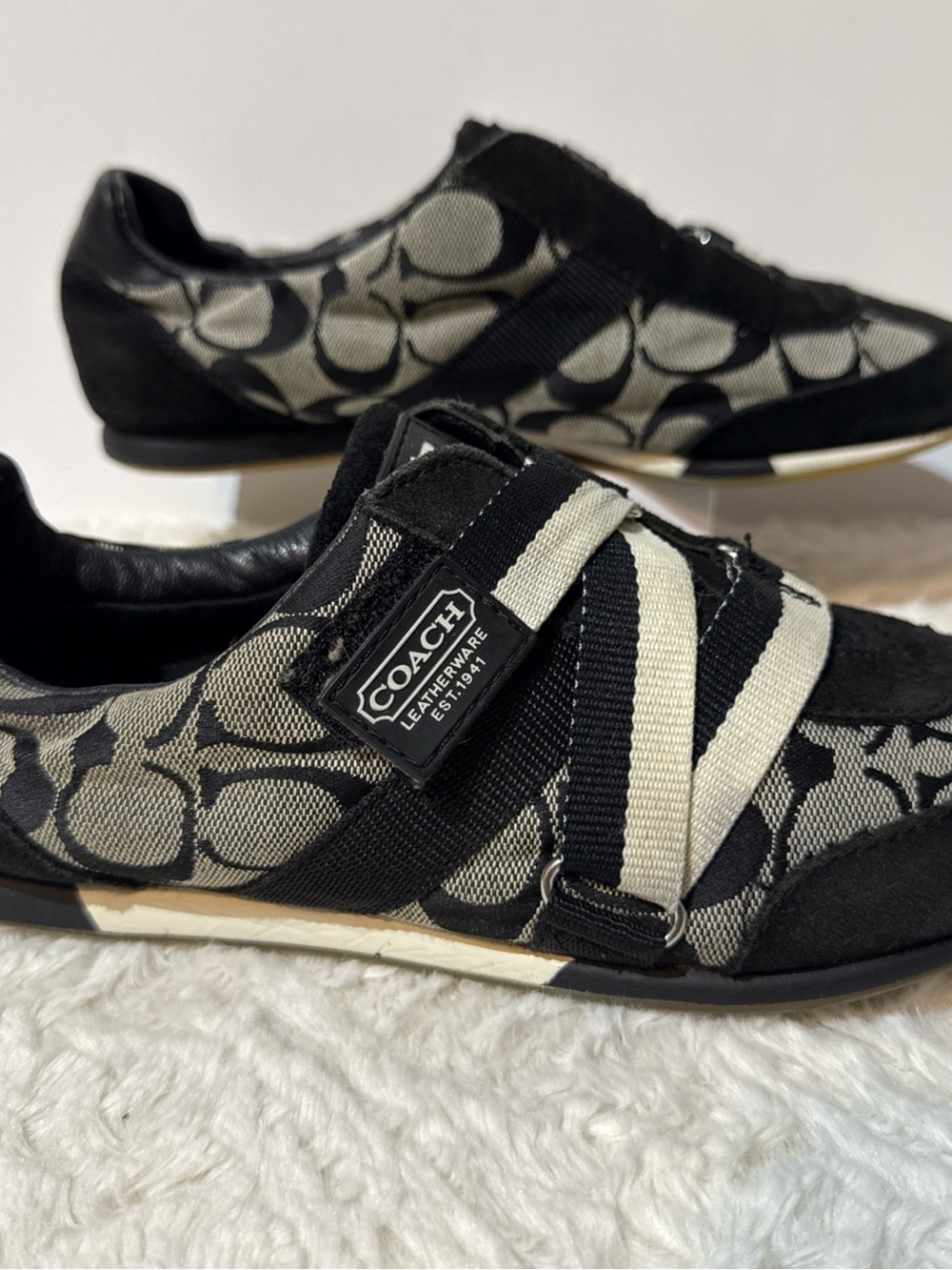 Coach Black & Cream Signature Logo Women's Slip-On Sneakers
